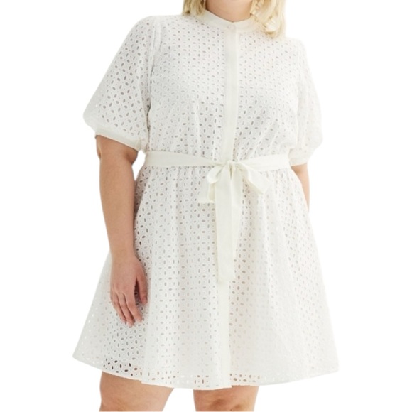 Nine West Dresses & Skirts - NWT Nine West Plus 0X / XXL Eyelet Fit & Flare Puff Sleeve White Ivory Dress